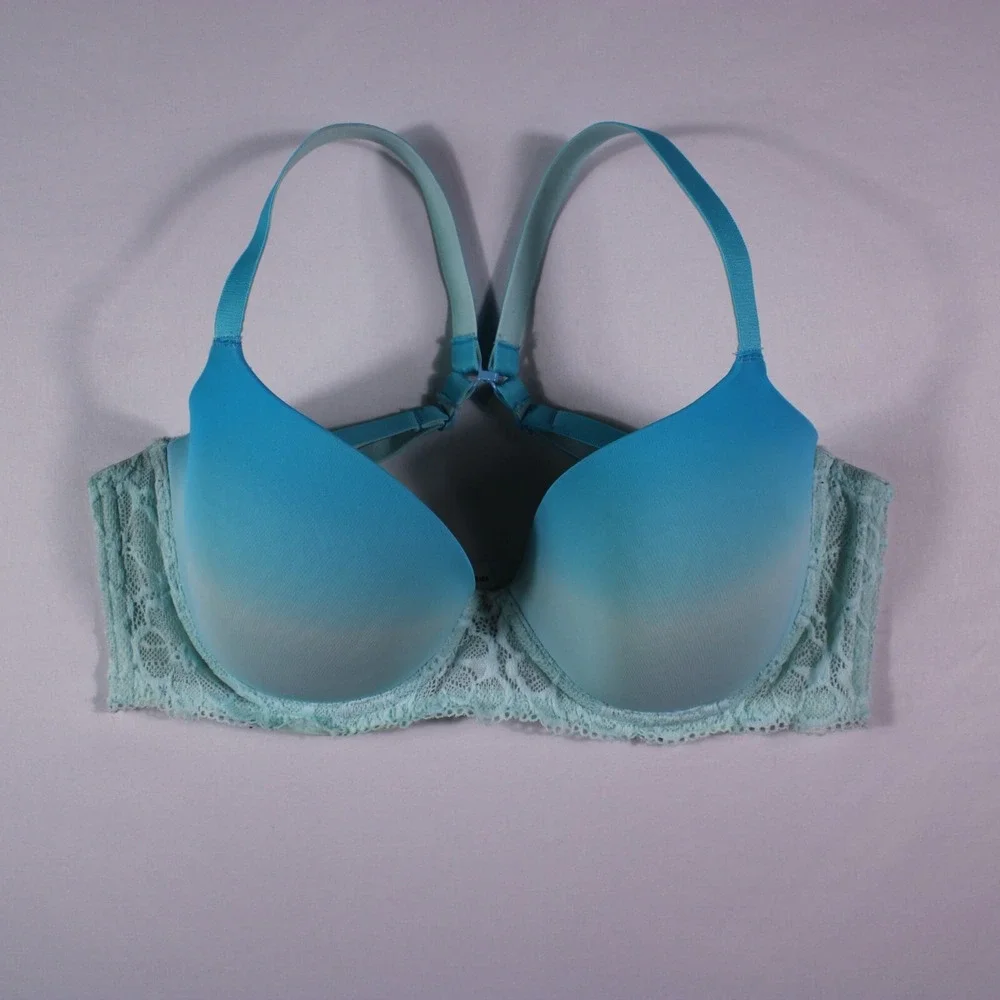 No Boundaries Bra Womens Size 34DD Sky Blue Adjustable Straps Cute Floral Design